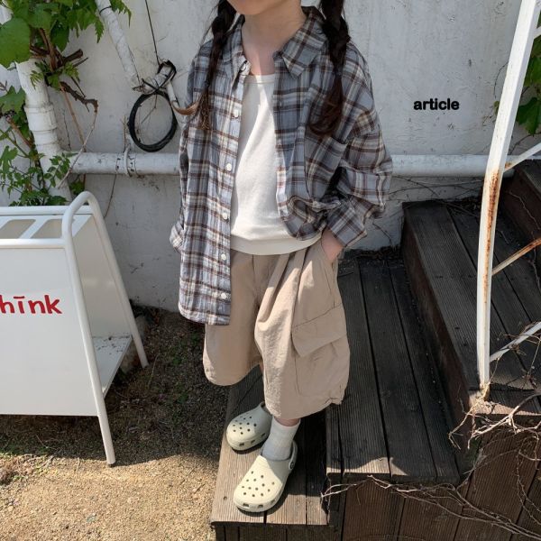 棉麻格紋長袖襯衫 韓國童裝,質感童裝,童裝推薦,韓系風格,男女童裝,韓風穿搭,韓國代購,韓國空運,親子穿搭