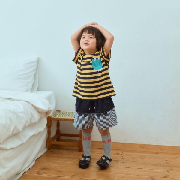 隱藏恐龍拼接條紋牛仔短褲 韓國童裝,男童夏裝,中性童裝,童裝推薦,2026夏季童裝,男童穿搭,韓系童裝,中性穿搭,韓國代購
