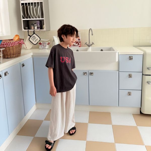 小標籤亞麻寬長褲 韓國童裝,質感童裝,童裝推薦,韓系風格,男女童裝,韓風穿搭,韓國代購,韓國空運,童裝長褲