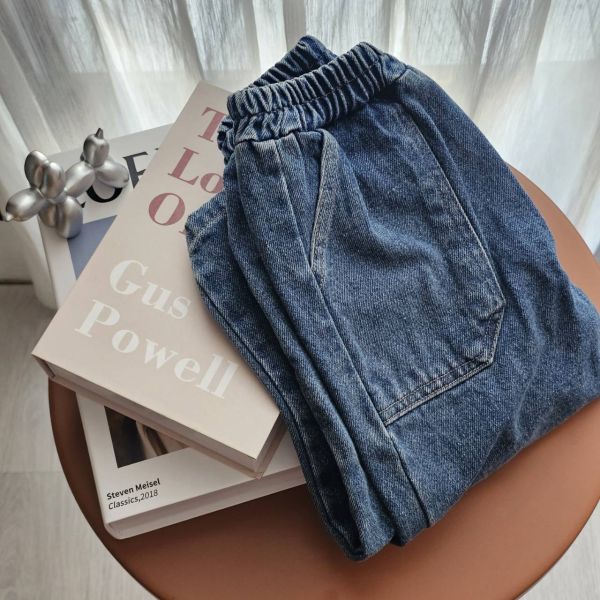 百搭基礎款磨毛牛仔長褲 