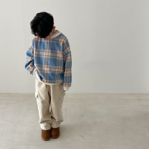 溫暖格紋磨毛感長袖上衣 