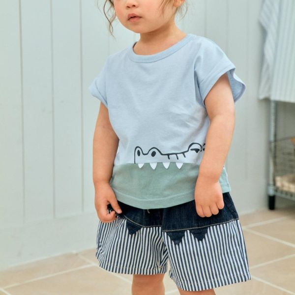 隱藏恐龍拼接條紋牛仔短褲 韓國童裝,男童夏裝,中性童裝,童裝推薦,2026夏季童裝,男童穿搭,韓系童裝,中性穿搭,韓國代購