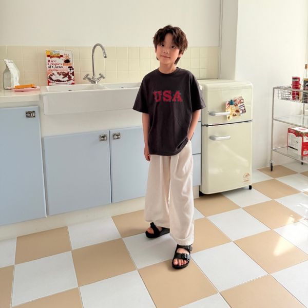 小標籤亞麻寬長褲 韓國童裝,質感童裝,童裝推薦,韓系風格,男女童裝,韓風穿搭,韓國代購,韓國空運,童裝長褲