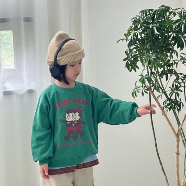 雙胞胎熊熊毛圈大學T-綠 