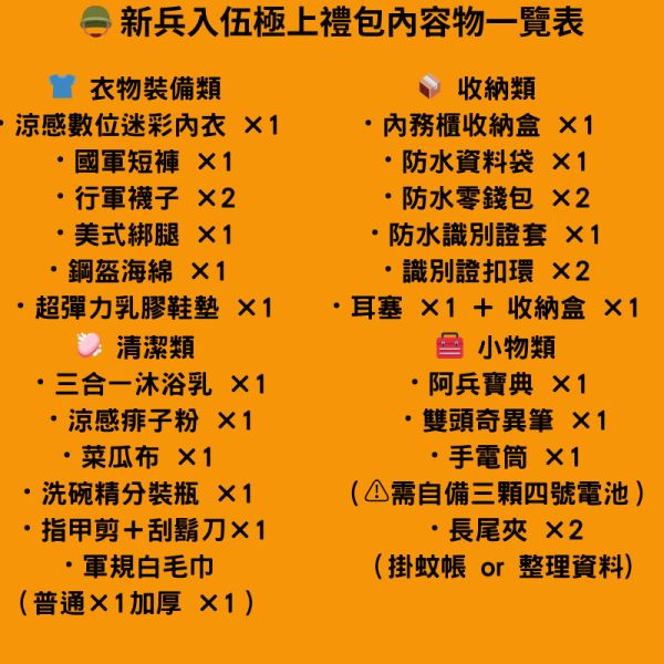 新兵入伍大禮包極上版本 