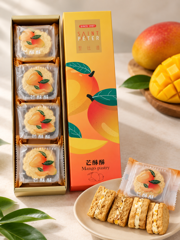芒酥酥 (4入)/蛋奶素 芒酥酥,芒果牛軋餅,芒果點心,不黏牙牛軋糖,手工芒果甜點,夏日清爽點心,台灣伴手禮推薦,芒果餅乾,台灣芒果,天然芒果零食,手工牛軋餅推薦
