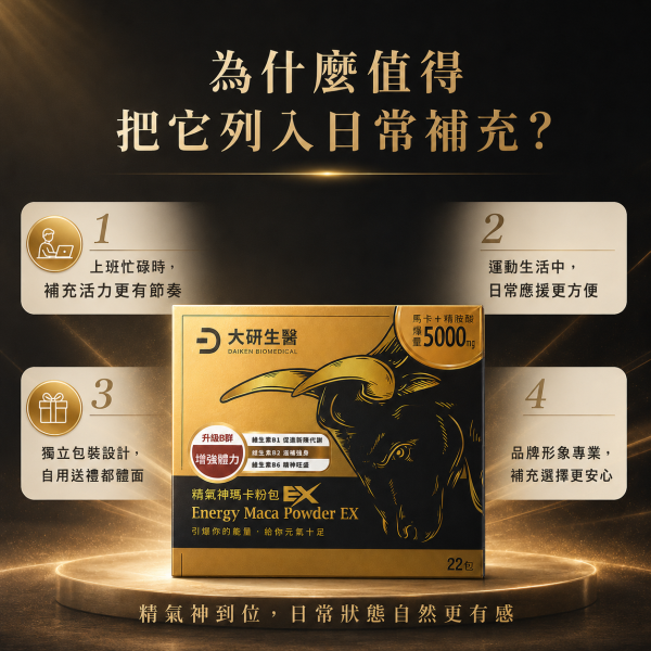 大研生醫 精氣神瑪卡粉包EX (7.4g/22包/盒) 大研生醫瑪卡粉包, 瑪卡粉包EX, 瑪卡粉, 精氣神瑪卡, 男性保健, 精胺酸, 助勃, 提升體力, 增強精力, 保健食品