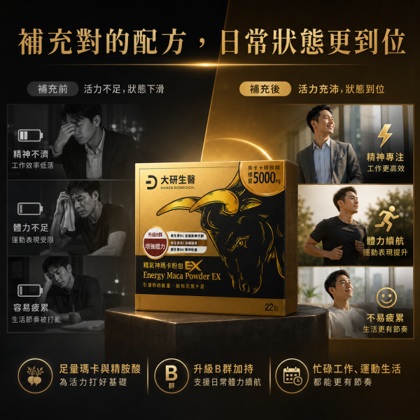 大研生醫 精氣神瑪卡粉包EX (7.4g/22包/盒) 大研生醫瑪卡粉包, 瑪卡粉包EX, 瑪卡粉, 精氣神瑪卡, 男性保健, 精胺酸, 助勃, 提升體力, 增強精力, 保健食品