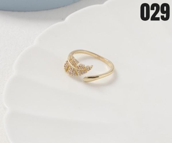 【15p】鑲鑽金葉戒指 1入 