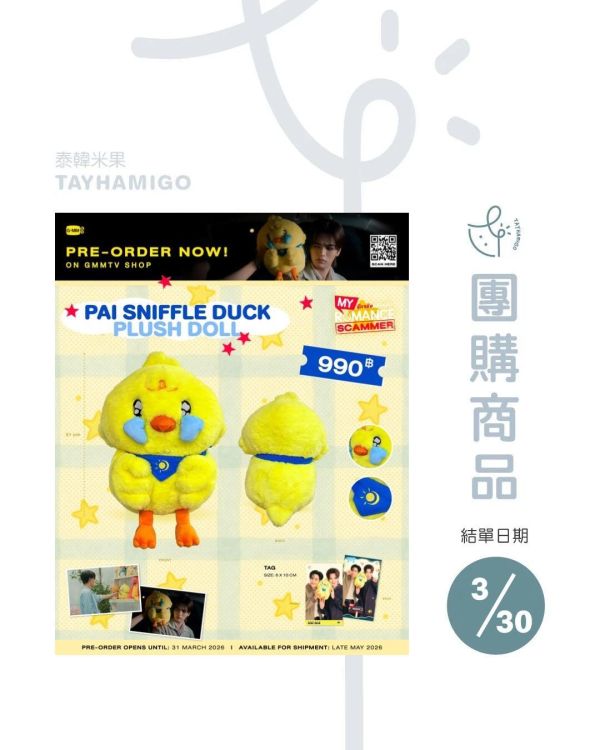 團購3/30結單｜PAI SNIFFLE DUCK PLUSH DOLL｜泰韓米果 