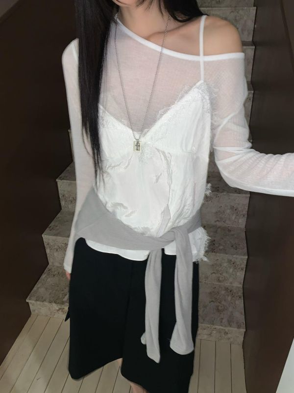 緞面蕾絲背心 ｜細肩帶氣質上衣 ｜夏季百搭 