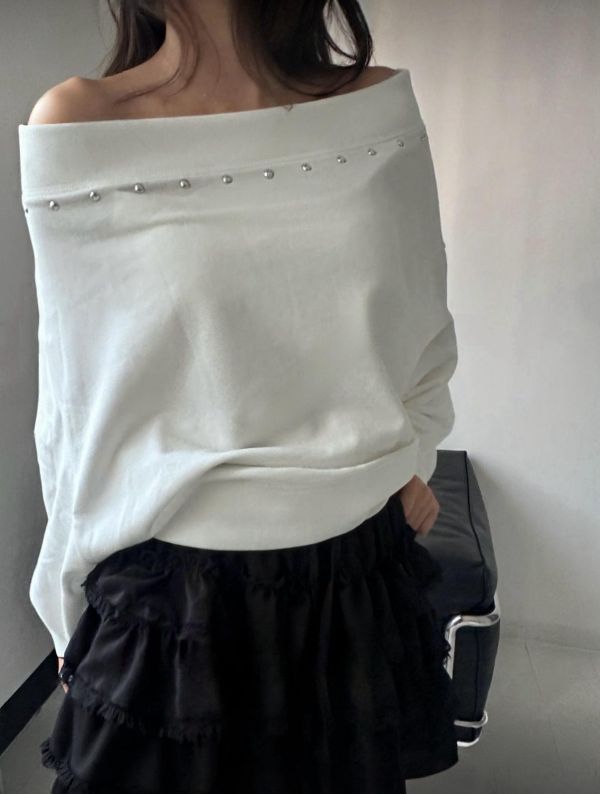 NEW ㄧ字領斜肩上衣 