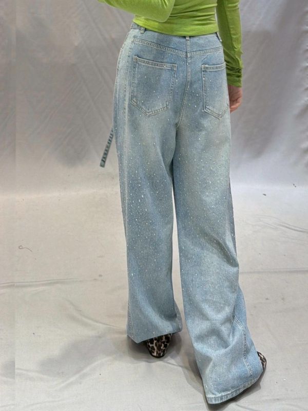 碎鑽直筒牛仔褲 