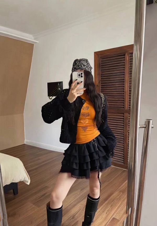 歐美感鏤空編織針織開衫 