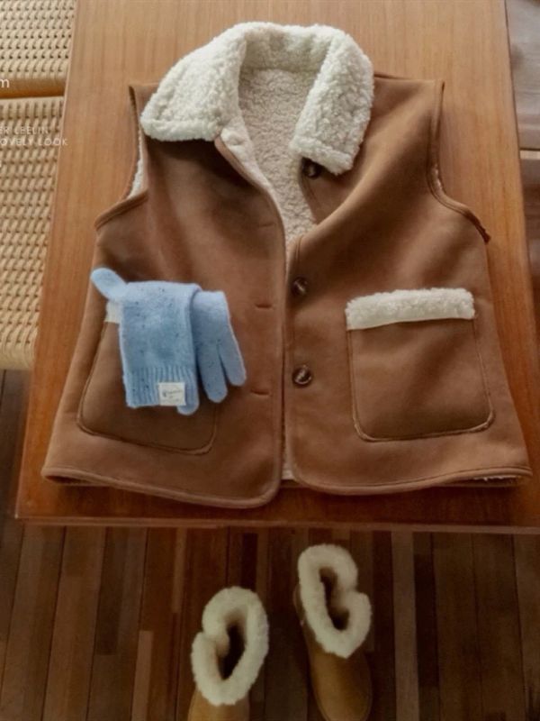 羔羊麂皮雙面背心外套（雙面可穿） 