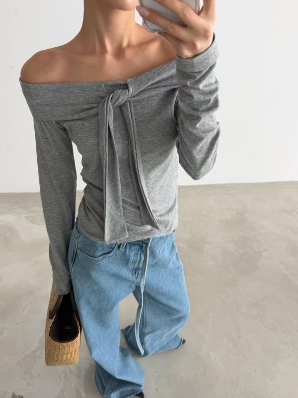 綁帶一字肩上衣｜微露肩設計・甜酷風必備 