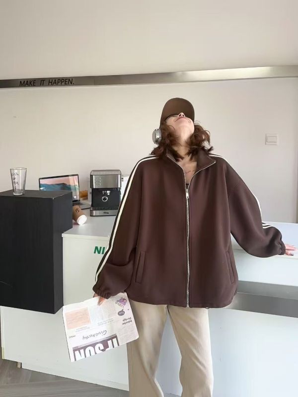 肩袖三線條拉鍊外套（內刷毛） 