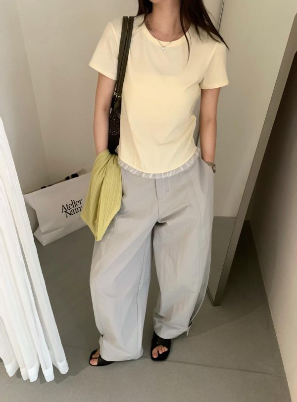 荷葉邊拼紗Tee｜溫柔仙氣・修飾身形・甜美百搭款 