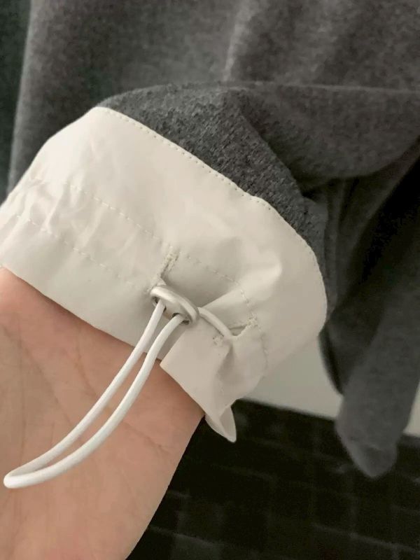 抽繩拼接呢絨短款衛衣 