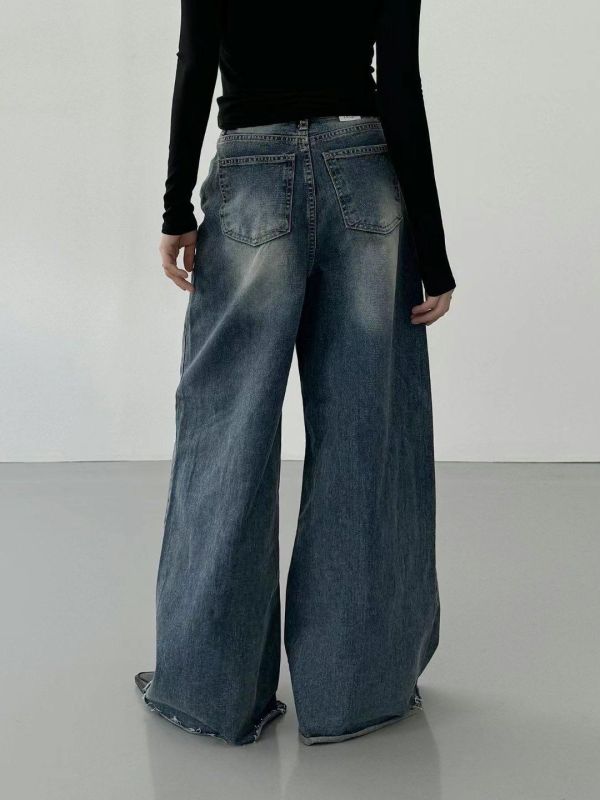 刷色高腰顯瘦落地褲 