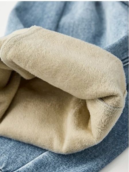 牛仔落地加絨寬褲 