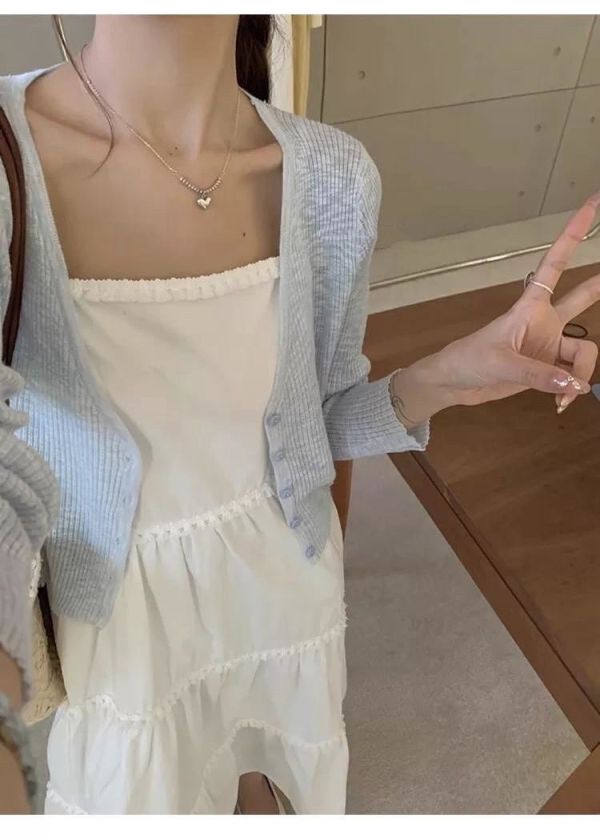 -百搭款-坑條針織開扣薄外套 