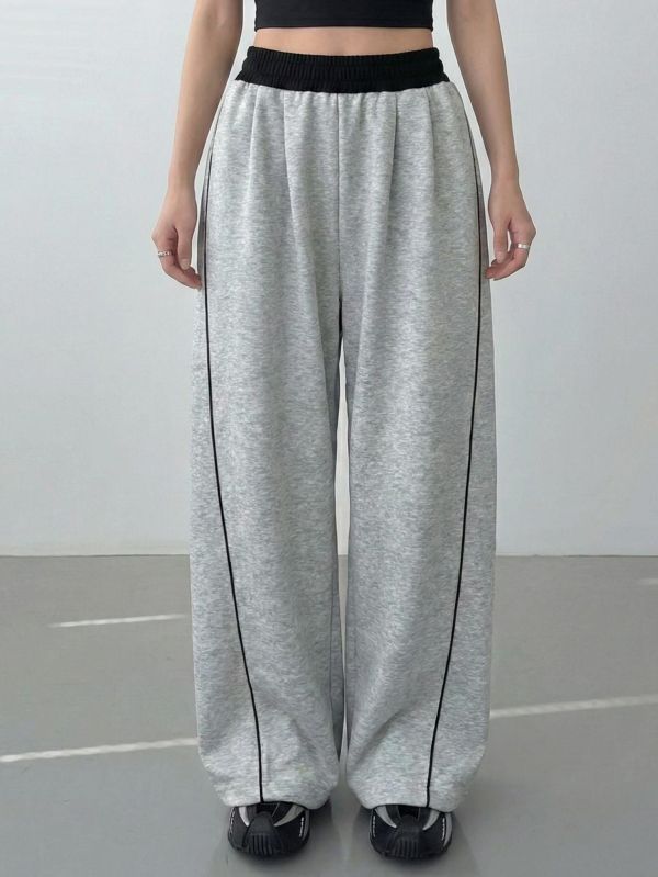 雙線撞色垂墜寬褲 