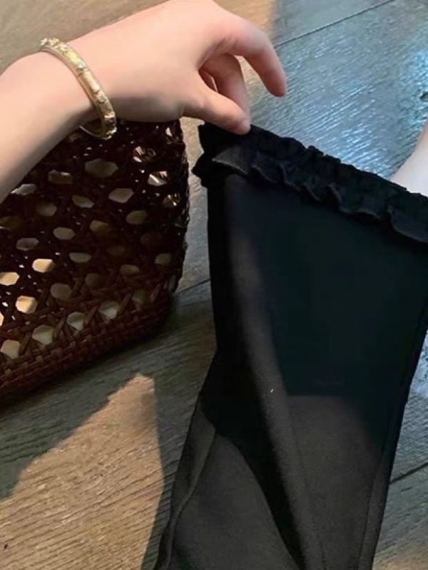 -顯瘦款-荷葉邊顯瘦九分微喇叭褲 