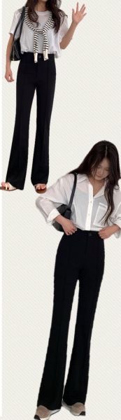 後鬆緊帶壓線喇叭褲 秋冬必備單品、顯瘦款喇叭長褲