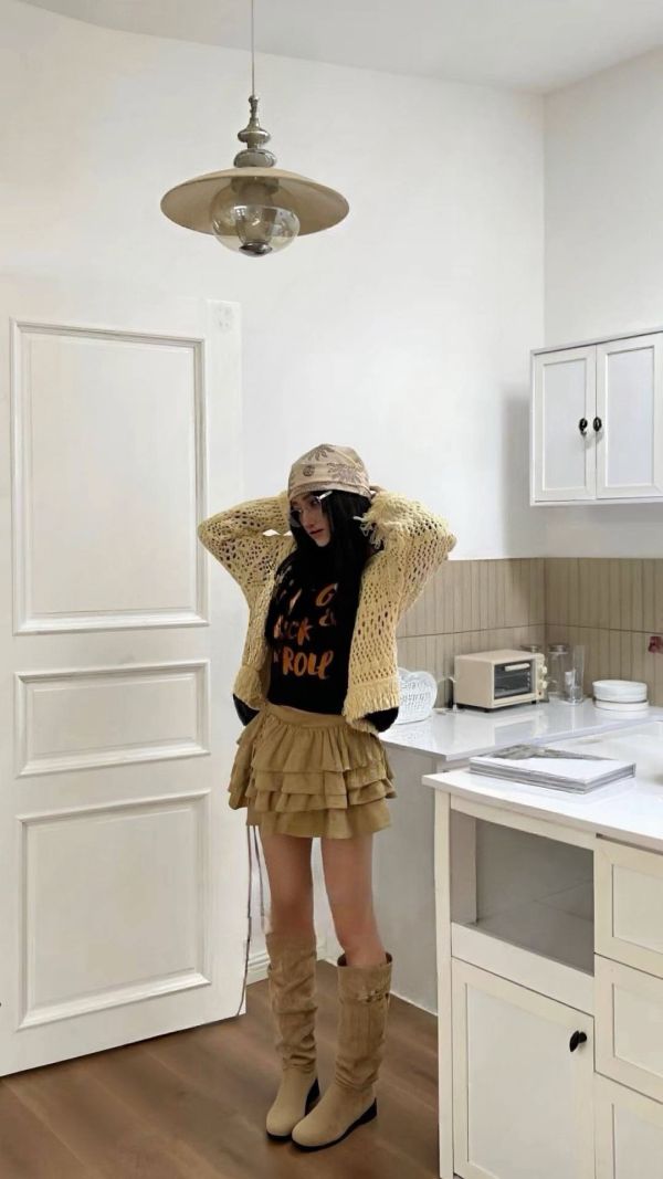 歐美感鏤空編織針織開衫 