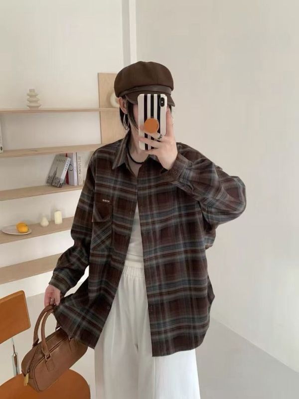 毛呢格紋襯衫 