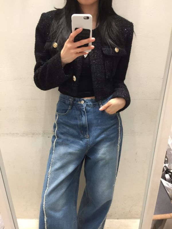 金扣粗花呢短版外套 