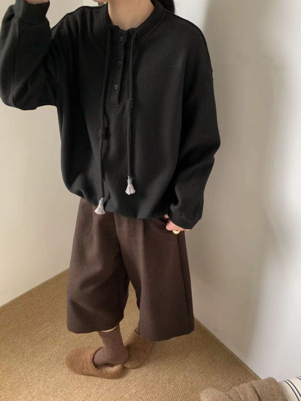 兩扣立領毛呢T（內絨毛） 