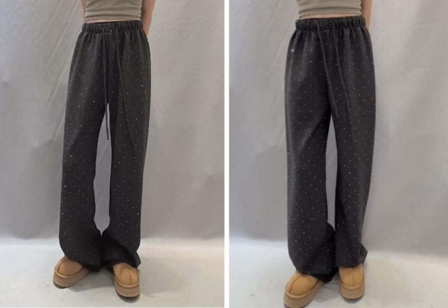 燙鑽毛料加絨寬褲 