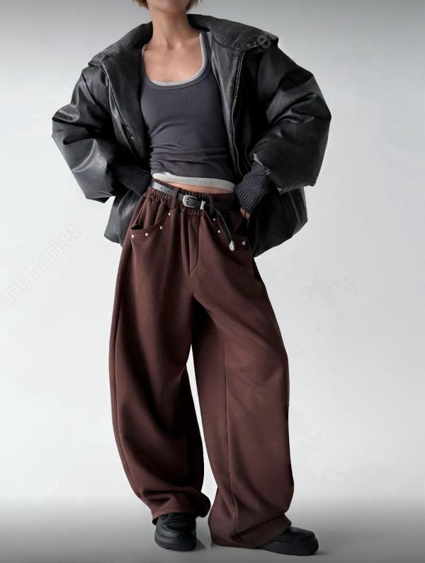 鉚釘內加絨長褲 