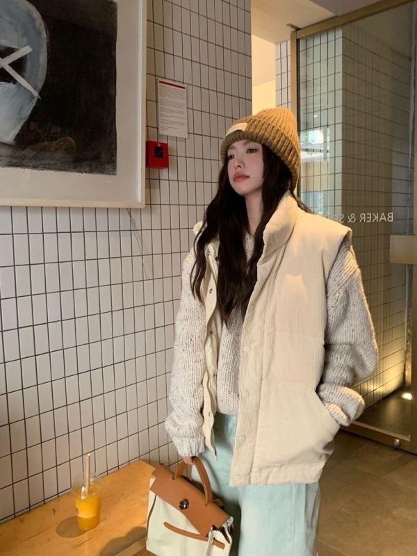 燈芯絨舖棉口袋背心 