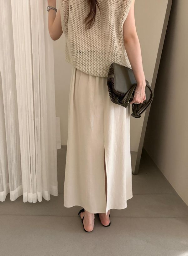鬆緊腰棉麻後開叉長裙｜氣質顯瘦・慵懶氛圍・夏日百搭款 