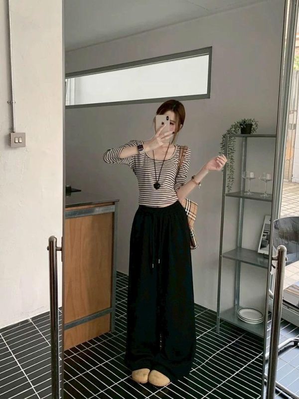 鬆緊綁繩口袋棉褲 ｜寬鬆顯瘦 ｜休閒長褲 