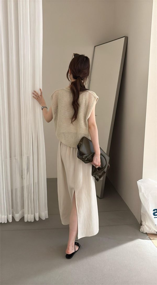 鬆緊腰棉麻後開叉長裙｜氣質顯瘦・慵懶氛圍・夏日百搭款 