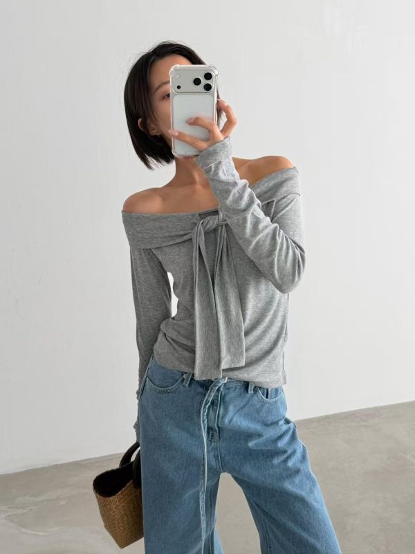 綁帶一字肩上衣｜微露肩設計・甜酷風必備 