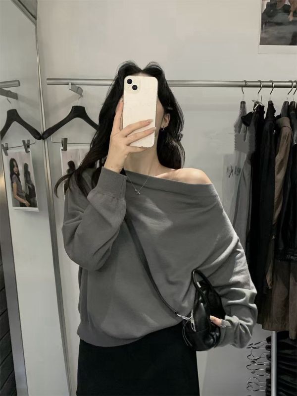 溫柔甜美設計感斜肩/一字肩/正肩顯瘦百搭針織上衣 