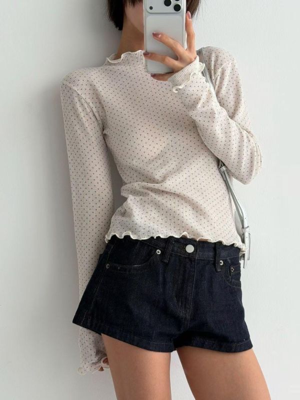 波點木耳邊上衣｜微透膚設計・氣質甜妹款 
