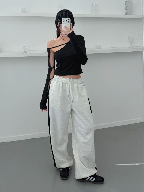 雙線撞色垂墜寬褲 