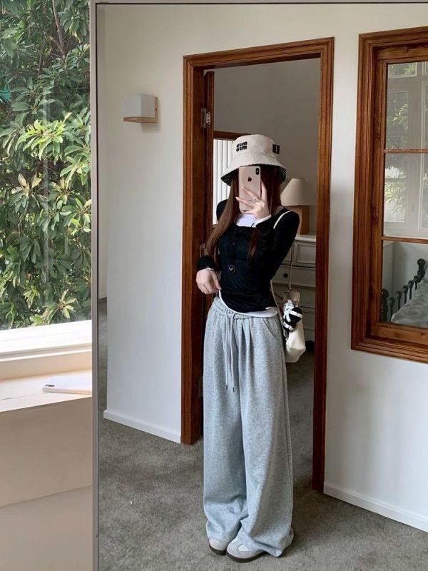 鬆緊綁繩口袋棉褲 ｜寬鬆顯瘦 ｜休閒長褲 