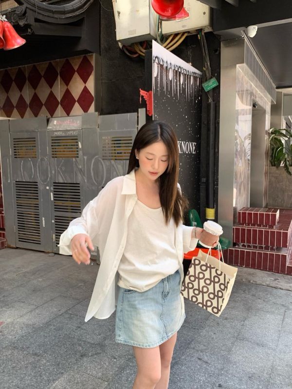 韓系透膚襯衫｜長袖罩衫｜夏季百搭寬鬆襯衫 