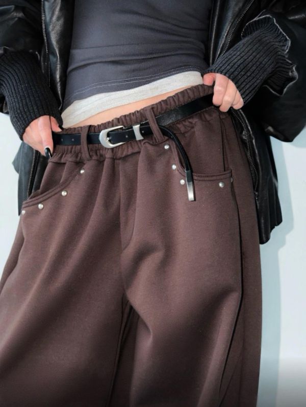 鉚釘內加絨長褲 