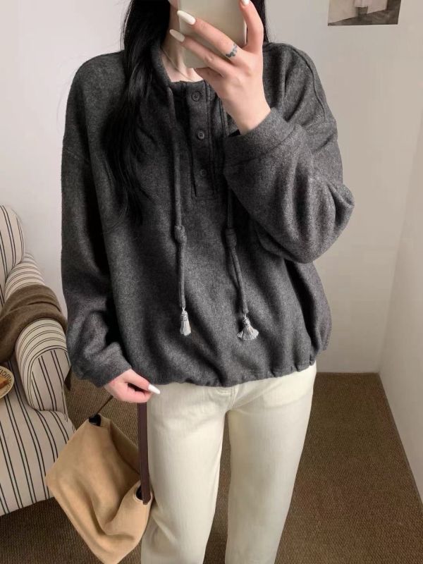 兩扣立領毛呢T（內絨毛） 