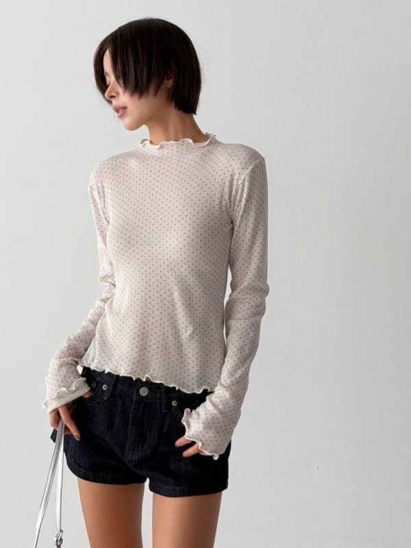 波點木耳邊上衣｜微透膚設計・氣質甜妹款 