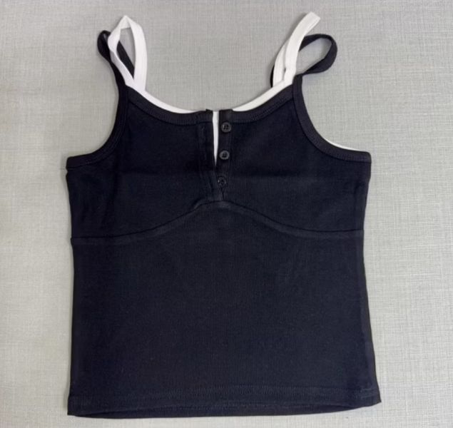 彈性/假2件羅紋吊帶背心 