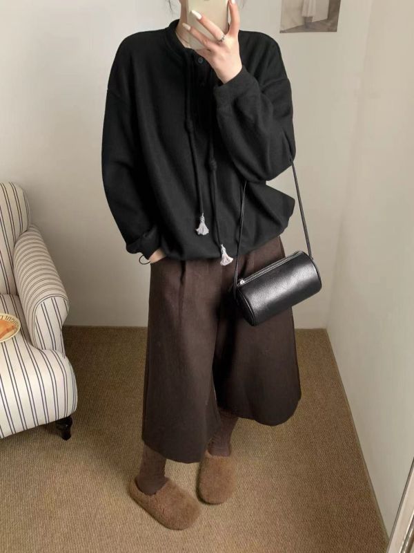 兩扣立領毛呢T（內絨毛） 